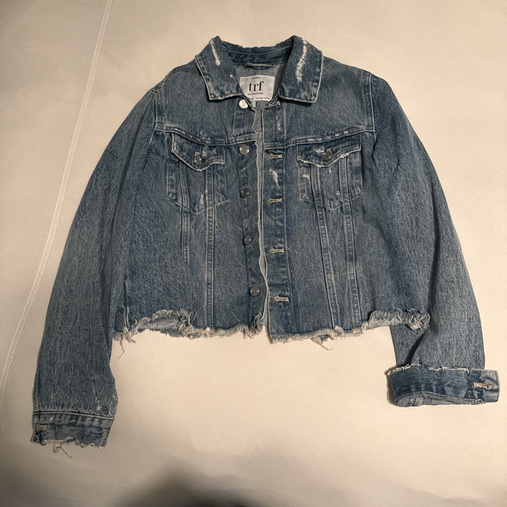 Zara Distressed Cropped Denim Jacket - Blue
